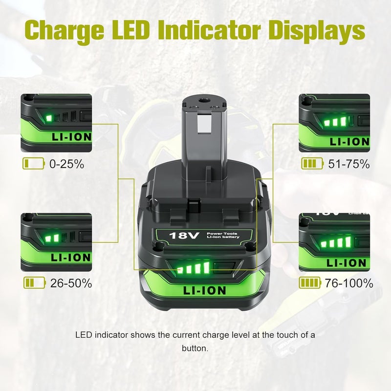 Powtree Upgraded 4000mAh 2Packs Replace for Ryobi 18V P107 Battery Compatible with Ryobi 18V Battery ONE+ P102 P103 P104 P105 P107 P108 P109 P189 PBP005 PBP006 PBP2005 P190 P197 Cordless Power Tools System - Image 4